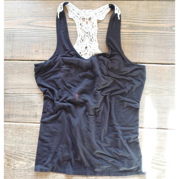 Midnight Hour Tank Top Medium Black Lace Skull Crochet Goth Dark Fairy Grunge - Picture 1 of 10